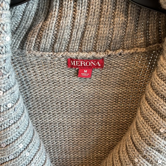 Comfy Sweater Gray Sequin Collar Plunge Neck Roomy Womens Medium - Picture 13 of 16